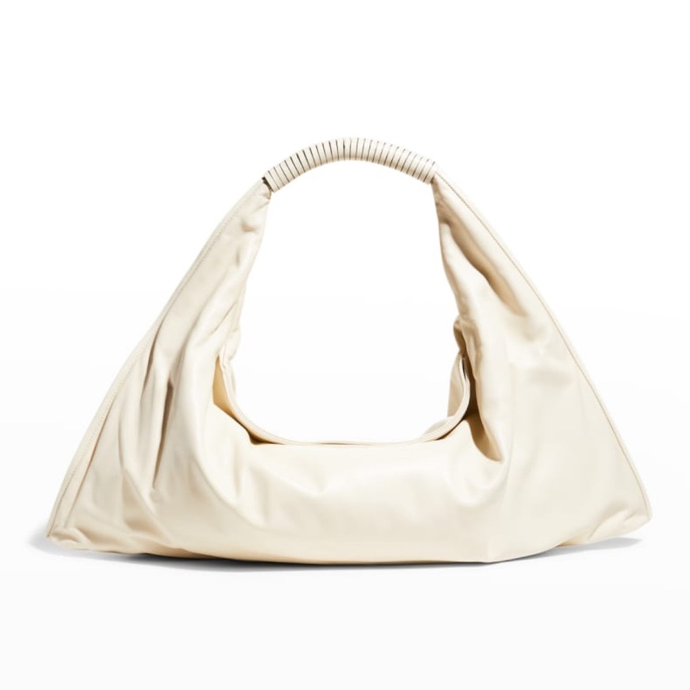 STAUD Cream Hobo Bag with Slouchy Crescent Design